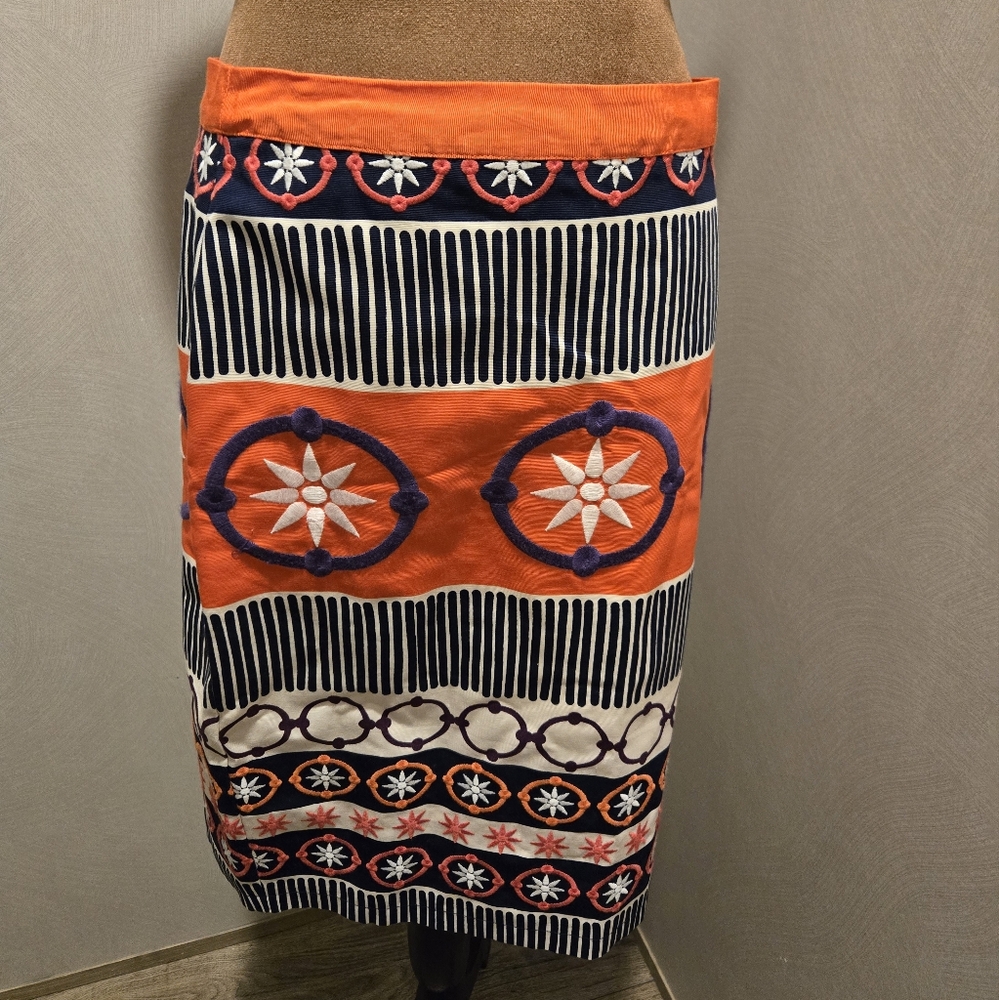 Boden Orange and Navy Patterned Skirt